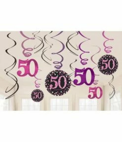 50 Jaar Hangdecoratie Swirls Mix Pink