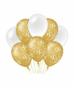 Ballonnen 50 Jaar Goud/Wit (8st)