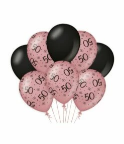 Ballonnen 50 Jaar Roze/Zwart (8st)