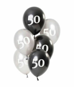 Ballonnen 50 Jaar Zwart/Zilver (6st)
