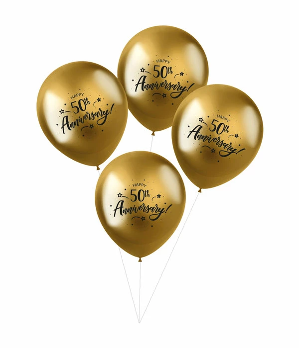 Ballonnen Metallic Goud '50th Anniversary' (4 St) 3 Ballonnen Metallic Goud '50th Anniversary' (4 St)