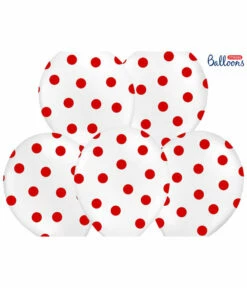 Ballonnen Pastel Wit Met Rode Stippen - 6 Stuks