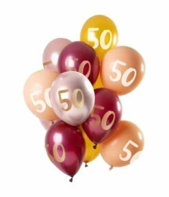 Ballonnen Set 50 Jaar Roze/Goud Premium - 12 Stuks