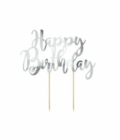 Cake Topper Happy Birthday Zilver