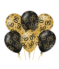 Classy Ballonnen 50 Jaar Zwart/Goud (6st)
