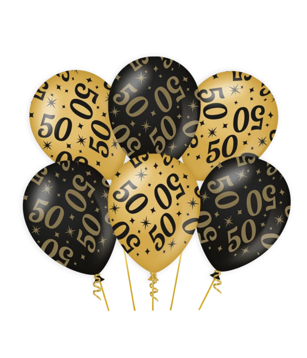 Classy Ballonnen 50 Jaar Zwart/Goud (6st) 3 Classy Ballonnen 50 Jaar Zwart/Goud (6st)