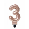 Folie Ballon Kaarsje Cijfer '3' Rose Goud -Griezels Glans Winkel folie ballon kaarsje cijfer 3 rose goud