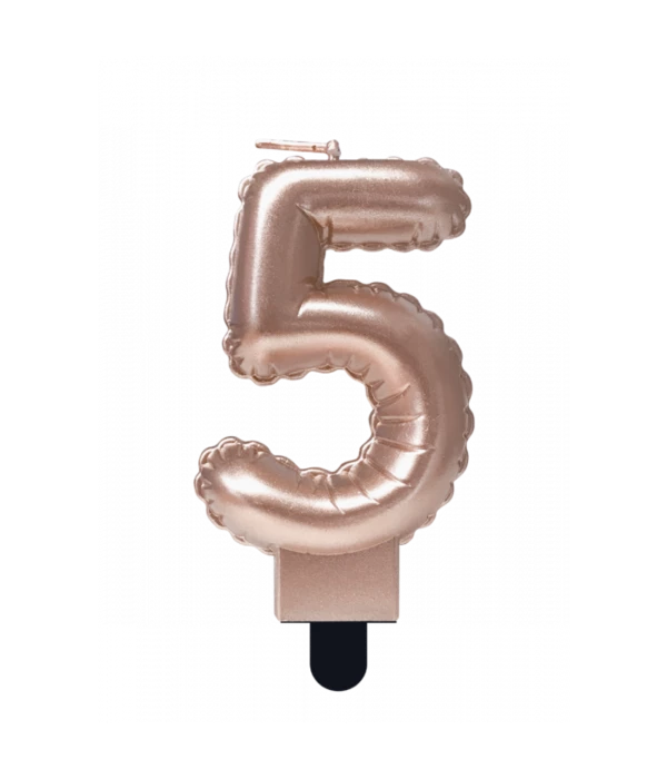 Folie Ballon Kaarsje Cijfer '5' Rose Goud 3 Folie Ballon Kaarsje Cijfer '5' Rose Goud