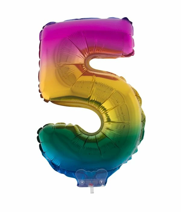 Folieballon Cijfer 5 Regenboog - 41cm 3 Folieballon Cijfer 5 Regenboog - 41cm