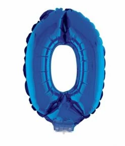 Folieballon Klein Cijfer '0' Blauw Met Stokje (41cm)