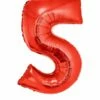 Folieballon Rood Cijfer '5' Groot -Griezels Glans Winkel folieballon rood cijfer 5 groot