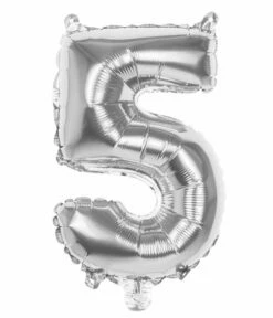 Folieballon Zilver Cijfer '5' 36cm
