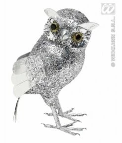 Glitter Uil Zilver 18,5cm