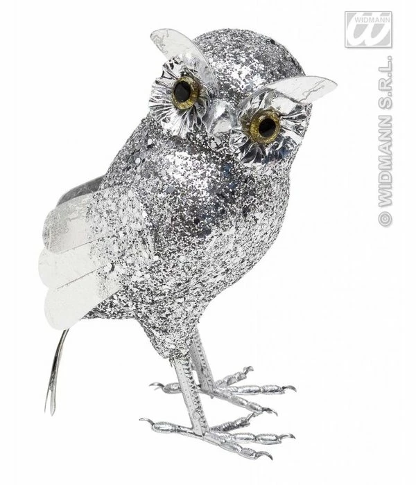 Glitter Uil Zilver 18,5cm 3 Glitter Uil Zilver 18,5cm