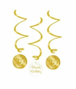 Hangdecoratie Swirls 50 Jaar Goud/Wit (3st)