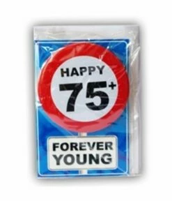 Happy Age Kaart Button - 75 Jaar