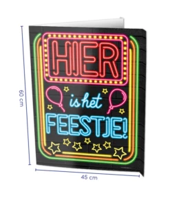 Neon Raambord Hier Is Het Feestje (60x45cm)