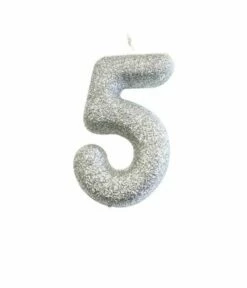 Nummerkaars '5' Glitter Zilver