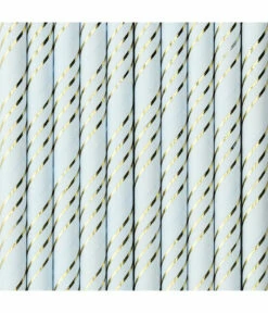 Papieren Rietjes Lichtblauw/Goud (10st)