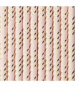 Papieren Rietjes Lichtroze/Goud (10st)