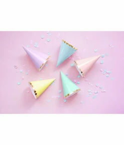 Partyhoedjes Pastel Met Gouden Rand Mix (6st) -Griezels Glans Winkel partyhoedjes pastel met gouden rand mix 6st 1