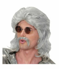 Pruik En Snor 70's Grijs