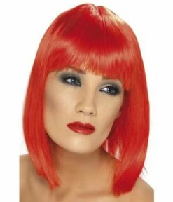 Pruik Glam Neon Rood