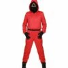 Squid Game Pak Rood Met Masker Driehoek -Griezels Glans Winkel squid game pak rood met masker driehoek