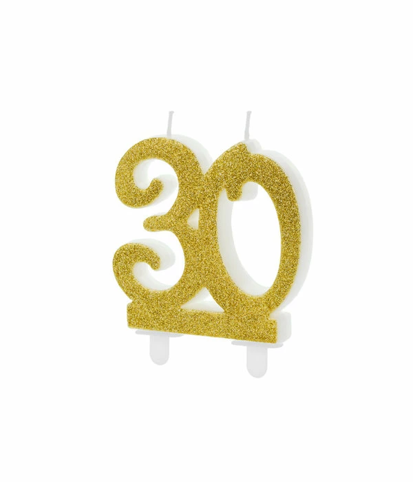Taartkaars 30 Jaar Goud Glitter 3 Taartkaars 30 Jaar Goud Glitter