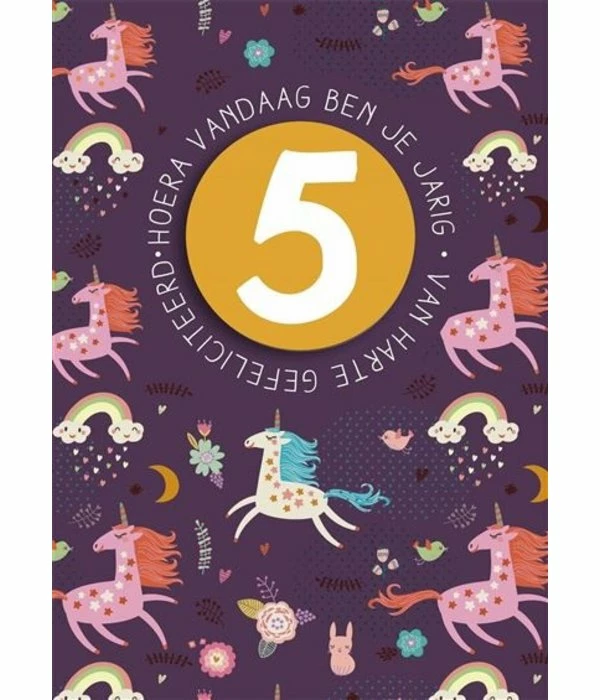 Verjaardagskaart 5 Jaar Unicorns 3 Verjaardagskaart 5 Jaar Unicorns