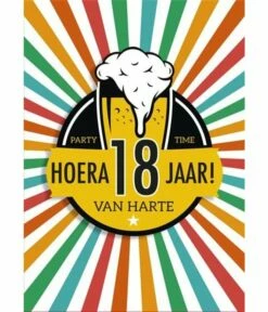 Verjaardagskaart Hoera 18 Jaar Biertje