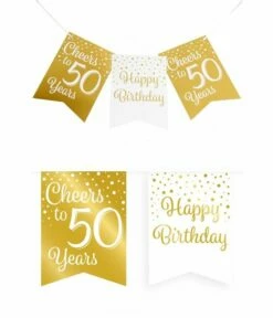 Verjaardagsslinger Vaandel 50 Jaar Goud/Wit (6m)